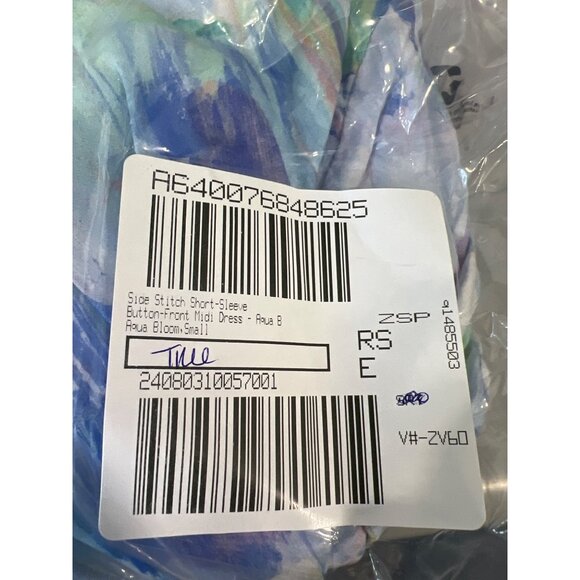 Side Stitch Short-Sleeve Button Front Midi Dress Aqua Bloom Womens Size Small - Picture 5 of 8